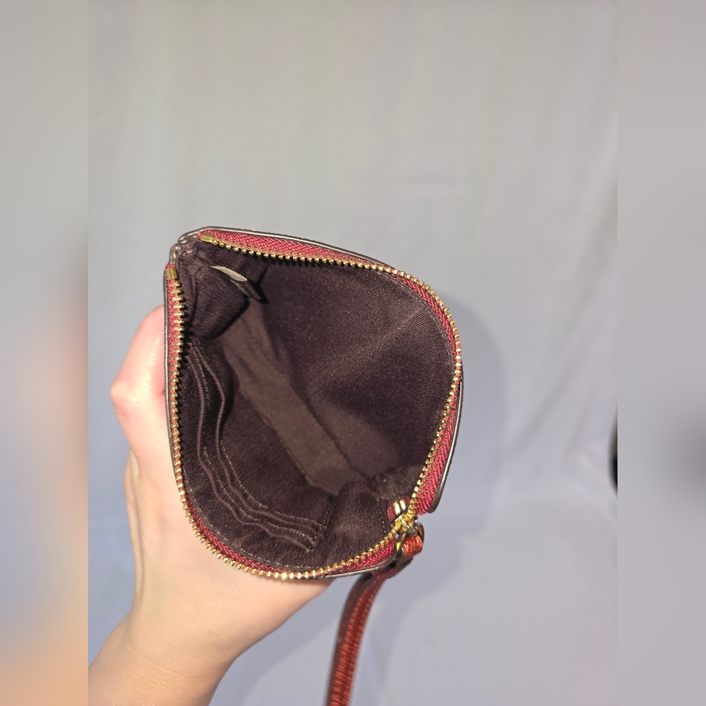 Coach Leather Wristlet Corner Zip Metallic Red Cherry Maroon Rust Wallet Clutch - Picture 7 of 10